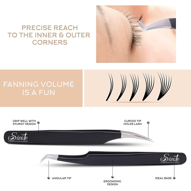 SIVOTE Eyelash Extension Tweezers for Classic & Volume Lashes, 5-Pack,