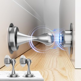 Magnetic Door Stopper - 2 Pack - Stainless Steel Door Stoppers for Bottom of Door| Magnetic Door Stop for Wall and Floor Mounting| No Drilling Door Catch Door Holder with 3D Adhesive Tapes, Silver