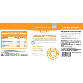 Citrato de Potasio con Crcuma y Curcumina, 1g Potasio 300mg, Apoyo a la Funcin Muscular, Balance Electroltico y Bienestar Digestivo, 120 Cpsulas,...  