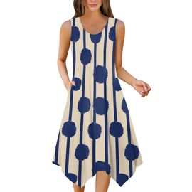 Zeagoo Summer Casual Dresses for Women Midi Beach Dress Swing Tank Sundress Hankerchief Hem Tshirt Dress with Pockets 2025 Apricot