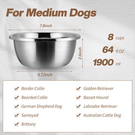 Ziliny 6 Pcs 8 Cup Metal Dog Bowls Stainless Steel Thickened Food Bowls Travel Kennel Food and Water Dish for Medium Large Size Dogs Cats, 64 Oz, Dishwasher Safe