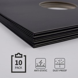 sdroceRyaM 12 inch Record Sleeves Anti-Static LP Jacket Covers with Hole Vinyl Record Paper Sleeves Acid-Free Protection Covers for 12'' Record Vinyl, 10 Pack (Black)