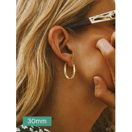 ChicSilver Gold Hoop Earrings for Women 3mm Wide Diamond Cut Gold Plated Small Hoops Circle Endless Huggie Hoop Earrings Fashion Loop Earrings(30mm)