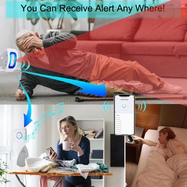 WiFi Smart Bed Sensor Alarm and Fall Prevention for Elderly/Dementia,WiFi Wireless Caregiver Pager Motion Sensor Alarm with App (only Supports 2.4GHz Wi-Fi) (1 WiFi Pager 1 Motion Detector)