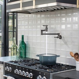 Pot Filler Oil Rubbed Bronze, ARCORA Traditional Pot Filler Wall Mount Stove Faucet 2 Handle with Double Joint Swing Arms Brass Pot Faucet