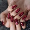 Burgundy Nails Metallic Almond Press On Nails Medium Length Mirror