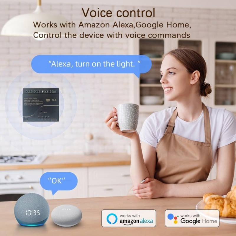 Tuya WiFi Smart 4 Channel 7-32V Relay Switch Module,Dry Contact,Passive