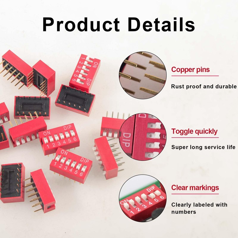 20pcs Double Row Dip Switch 6 Position Slide Type Switch