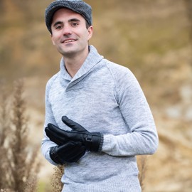 NF NITZSCHE fashion - Leather gloves for men - smartphone touch function - 100% sheep nappa leather with lining made of 100% wool - black and brown - warm and high-quality winter gloves, black