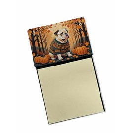 Caroline's Treasures White English Bulldog Fall Sticky Note Holder Refillable Dispenser Self-Sticky Note Pads, Memo Pads Blank Desk Accessories