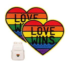 Rainbow Heart Shape Sewable Patch, 2pcs Heart Letter Love Wins Embroidered Iron On Patch for Clothes Jacket Jeans Backpacks and DIY Craft Accessories