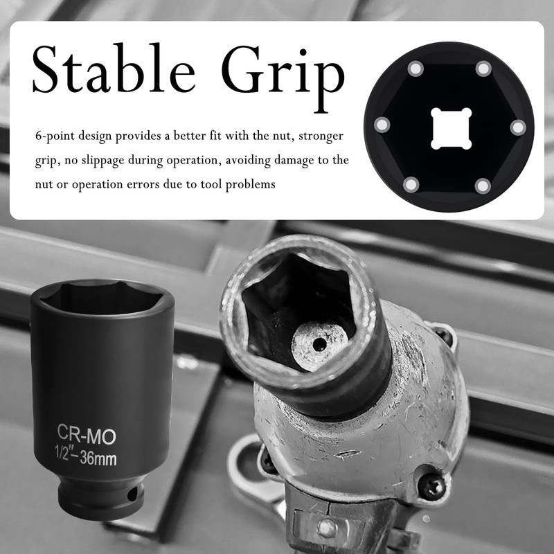 36mm Socket 1/2 Drive,High-Strength Axle Nut Socket Set with Anti-Slip