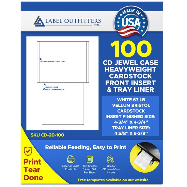 100 Label Outfitters Printable CD Jewel Case Insert Sets with