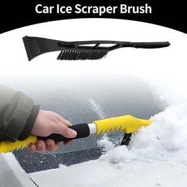 Partuto 1pc 53cm Universal Car Ice Scraper Brush with Broom - SUV Snow Frost Remover for Car Truck RV Windscreen Side Window Anti Crash - Plastic Nylon Black
