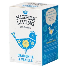 Higher Living Chamomile & Vanilla Organic Herbal Tea Blend, 15 Tea Bags, Pack of 4 (4 x 30 g)