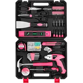 Elevon 105-Pieces Drill Set, Tool Set with LED Cordless Drill Hand Repair Tools Sets, Combo Kits with Storage Box, Precision Screwdriver Set for Men & Women, Pink