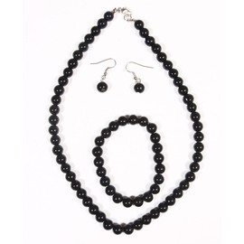 Unbranded 3pc Faux pearl necklace earring bracelet set Kids girl women black 15.5''