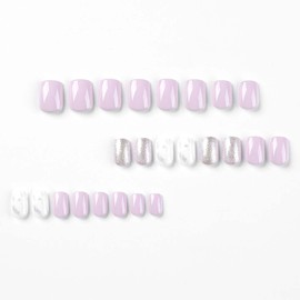 Square Press on Nails Short Fake Nails Glitter with Marbling Design Acrylic False Nails Artificial Glossy Glue on Nails Full Cover Stick on Nails for Women Manicure Decoration 24Pcs