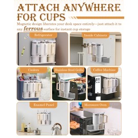 White 4 Pack Magnetic Cup Holder for Fridge 30 & 40 oz Tumbler - Heavy Duty, Car & Office Mount - Water Bottle Organizer for Metal Surfaces - No Drill Cup Accessories (Strong Hold, 4 PCS)