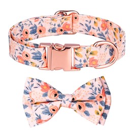 Collar for Dogs and Cats, Tie Flower Removable Flower Bow Soft Cotton Adjustable Pet Collars, Rose Gold Metal Buckle for Dogs, Cats, Small, Medium
