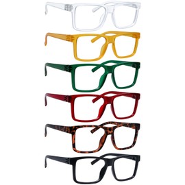 LUR Oversized Metalless Screwless Spring Hinges Reading Glasses for Men 6 Pack Large Frame Readers +2.00