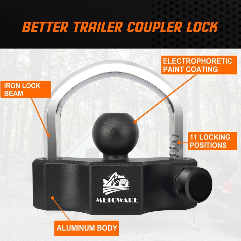 METOWARE Universal Trailer Coupler Lock, Adjustable Heavy-Duty Trailer Htich Locks