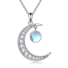 YAFEINI Moonstone Moon Necklace Sterling Silver Crescent Moon Pendant Necklace Jewellery Gifts for Women Teen Girls (Moonstone moon necklace)
