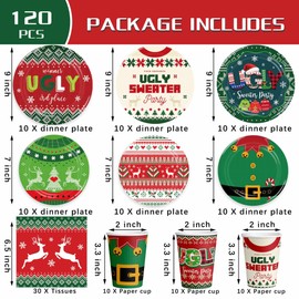 Ugly Sweater Party Decorations -Ugly Sweater Birthday Party Supplies 120pcs Disposable Paper Plates and Napkins for Ugly Christmas Party Decorations Cups for Ugly Sweater Party, Serve 30