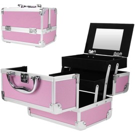 Estuche de Maquillaje Profesional de 3 Niveles con Espejo, Organizador de Joyas