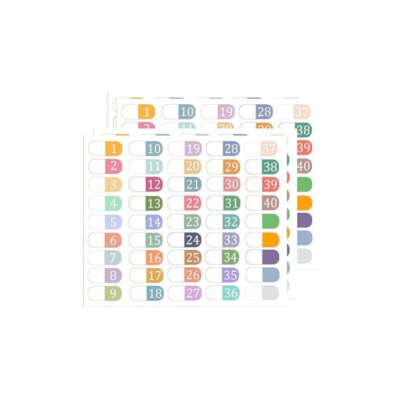 1 to 40 Number Index Labels Multicolor Index File Folder