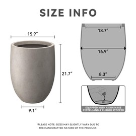 Kante 21.7" H Buff Concrete Tall Planter, Large Outdoor Indoor Decorative Pot with Drainage Hole and Rubber Plug, Modern Round Style for Home and Garden