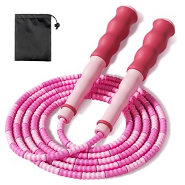 MUNSKT Beaded Skipping Rope Beaded Jump Rope Tangle Free 2.8m/1.1in Adjustable Length for Kids and Adult (pink)