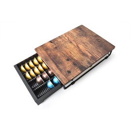 EVERIE Wooden Coffee Pod Storage Drawer Holder Compatible with Nespresso Vertuoline Capsules, Rustic Brown, NP01-WD01