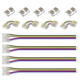 12 mm 6-Pin RGB+CCT COB LED Connector Kit - 5 x To-Strip, 4 x L-Shaped Corner, 4 x 10 cm to Wire Extension, Compatible with FCOB 6-Pin RGB+CCT LED Strips