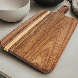 Acacia Wood Cutting Board with Handle 16"x8.7", Wooden Cutting Boards, Chopping Board, Charcuterie Board, Serving board for Cheese, Bread, Pizza, Vegetables & Fruits (1, 16"L x 8.7"W)
