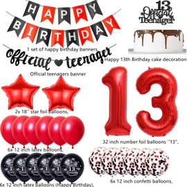 Hopewey Offizielle Teenager 13. Geburtstag Dekoration für Mädchen,Luftballon 13 Geburtstag Mädchen deko Schwarz Rot, Geburtstagsdeko 13 Jahre Mädchen Ballon Offizielle Teenager Deko 13.Geburtstag Mädchen