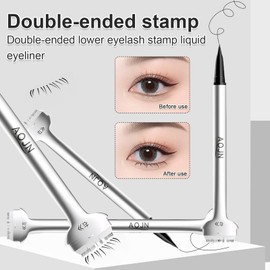 2 Sets of Lower Eyelash Stamp with Ink and Eyeliner, Eyeliner Stamp, Reusable Lower Lash Stamp, 2 in 1 Waterproof Double-Sided Eyelash Stamp, Eye Makeup Tools for Beginners