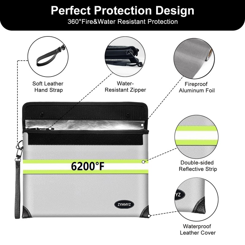 6200℉ Fireproof and Waterproof Document Pouch, Silver, Medium Size