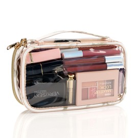KAWABOM Clear Cosmetic Bag Makeup Bag, Waterproof Travel Toiletry Bag, Clear PVC with Zipper Handle Portable Travel Luggage Pouch Airport Airline Vacation Organization