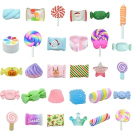 Slime Charms, Shoe Charm, Nail Charms, 3D Kawaii Assorted Flatback Resin Embellishments, Unique One 30 Pieces Flatback Resin Slime Beads for Scrapbooking, Hair Clip, DIY Crafts, with Back Gum