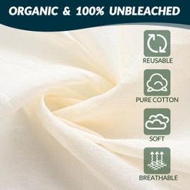 8-Pack Cheesecloth, 20x20 Inch Organic Hemmed Cheese Cloth for Straining, Reusable Unbleached Cotton Strainer for Cooking, Baking, Juicing, and Cheese Making (Grade 100)