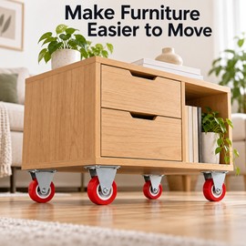 4-Pack 1.5-Inch Red Fixed Caster Wheels – Metal Plate Mount for Furniture, Cabinets & Handcarts