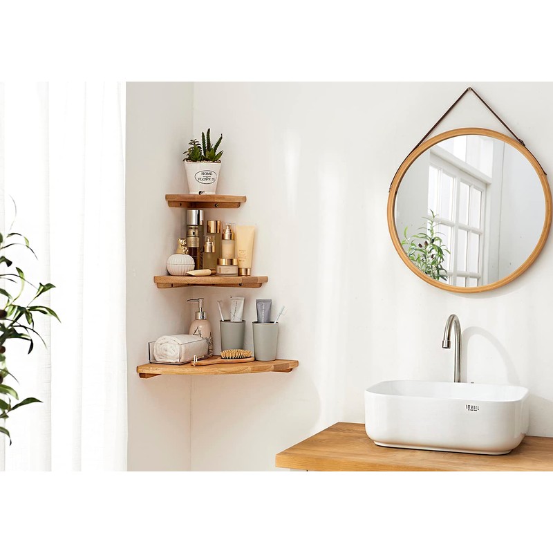 OAKERLAND Oak Floating Corner Shelf Solid Wood Drawers Display Corner