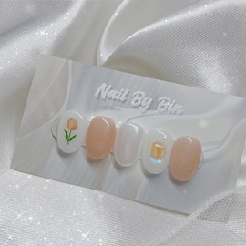 [Handmade Nail Tips] Orange Tulip Nails - Long Oval / [수제네일팁] 오렌지튤립 네일 - 롱오벌