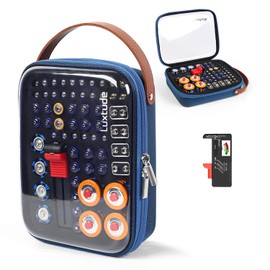 Luxtude Battery Organizer Storage Case with Tester, Clear Batteries Storage Organizers Holds, Hard Battery Holder Organizers, Portable Batteries Case Organizer, Drawer Caddy (Blue)