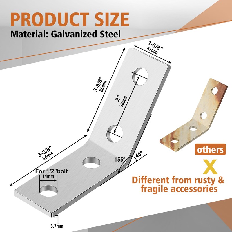 MorningRo 8 Pcs 45 Degree Angle Bracket Fitting for 1-5/8