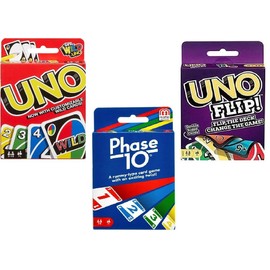 Mattel Uno, Flip and Phase 10 Card Game, Combo Pack of 3