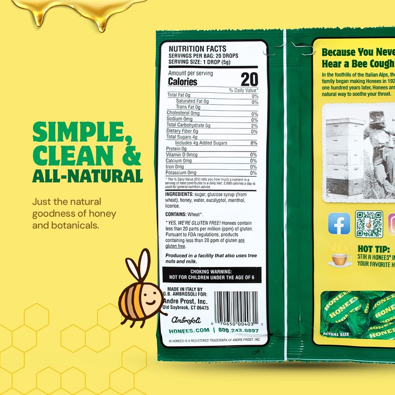 Honees Filled Menthol Cough Drops, Honey, Menthol & Eucalyptus Cough