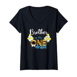 Womens Brother of Mr Onederful 1st Birthday First One-Derful V-Neck T-Shirt