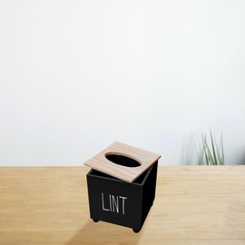 CHONIC Farmhouse Wooden Lint Holder with Lid - Dryer Lint Trash Can for Laundry Room Decor (Black)